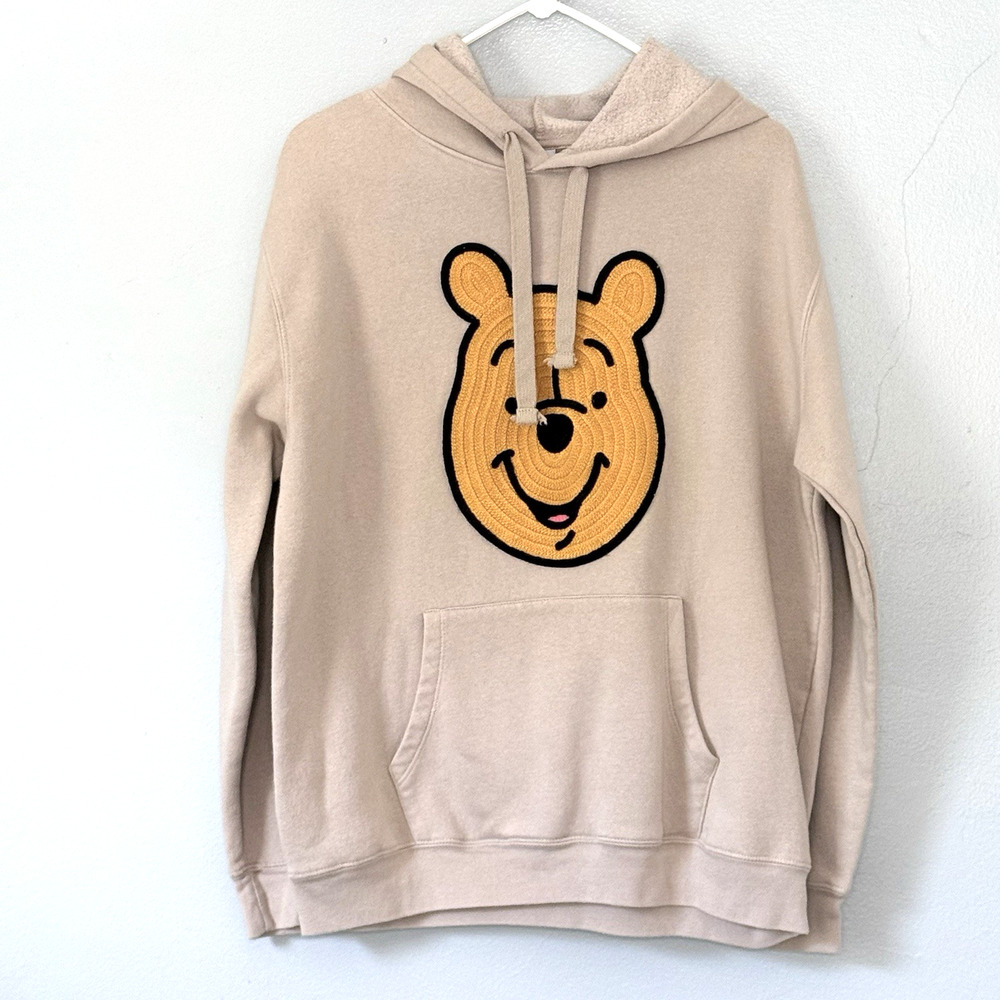 Disney Winnie the Pooh Hoodie Sweatshirt Mens XL Sand Pullover Chenille Graphic
